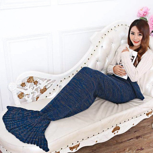 195x95CM Yarn Knitted Mermaid Tail Blanket Soft Sleeping Bed Handmade Crochet Anti-Pilling Portable Blanket Air Conditioning