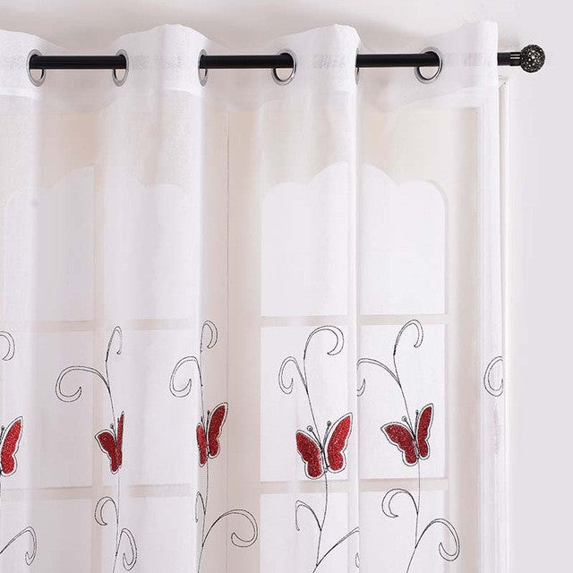 Cotton Linen White Ready Made Embroidered Sheer Butterfly Curtains for Living Room Bedroom Children Kids Room