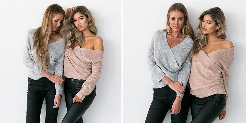 V Neck Sweater Loose Long Top Jumper - CelebritystyleFashion.com.au online clothing shop australia