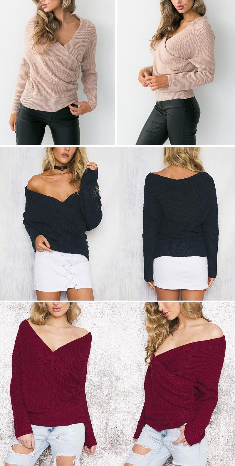 V Neck Sweater Loose Long Top Jumper - CelebritystyleFashion.com.au online clothing shop australia