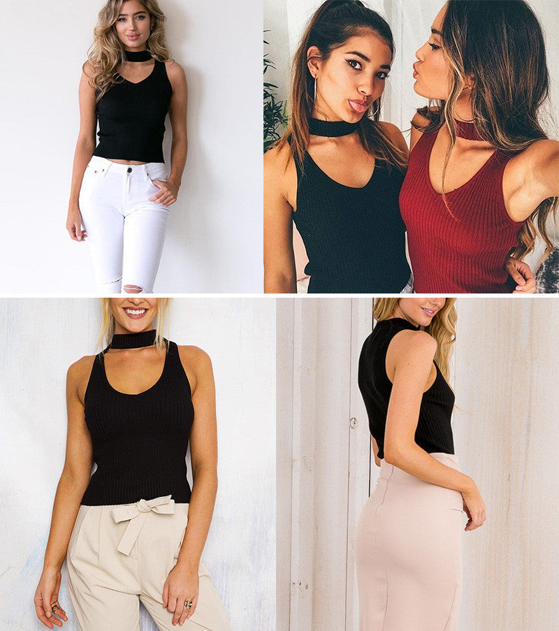 Halter Knitted Sleeveless Tank Top - CelebritystyleFashion.com.au online clothing shop australia
