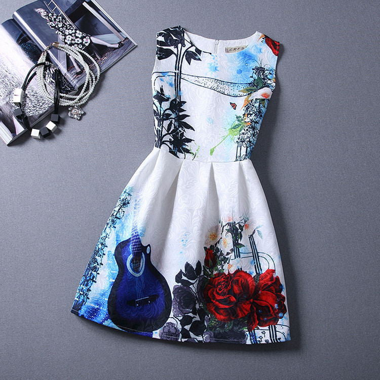 Summer Style Dresses For Girl Butterfly Flower Printed Sleeveless Formal Girl Dresses Teenagers Party Dress-Dollar Bargains Online Shopping Australia