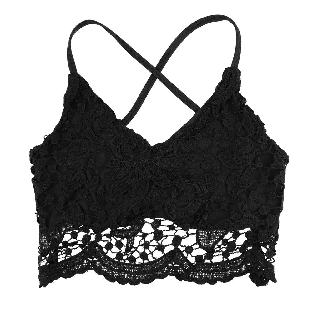 Women Crop Top Halter Crochet Tops Deep V Neck Bralette Vintage Lace Camisole Bandage Backless Top Summer Fashion-Dollar Bargains Online Shopping Australia