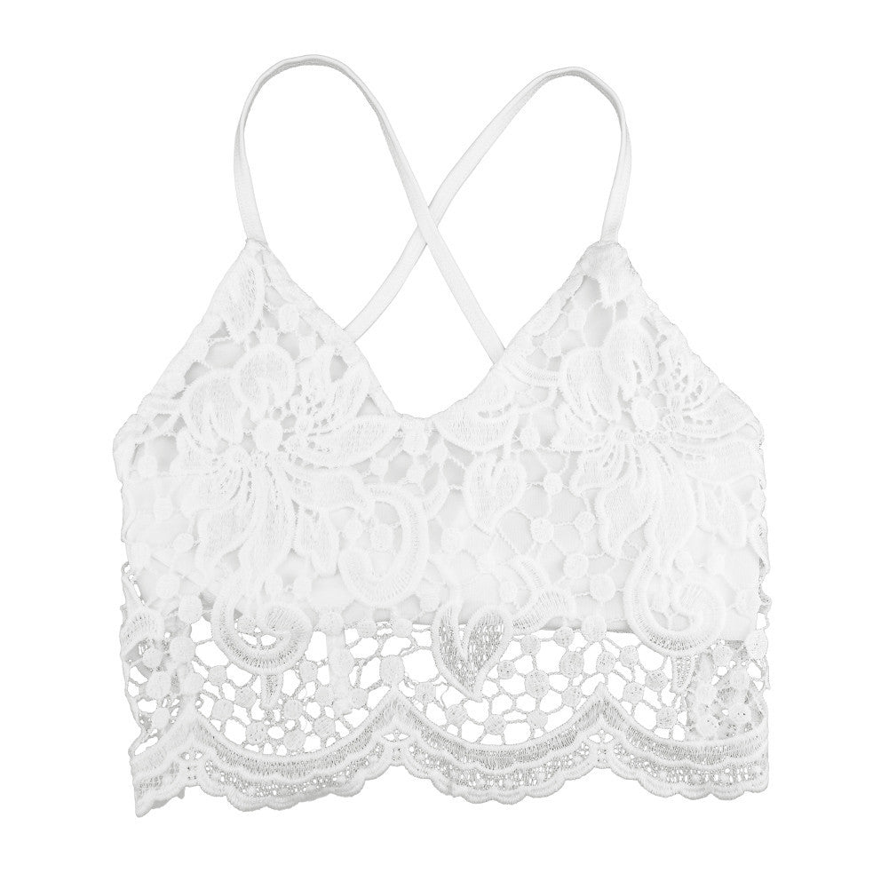 Women Crop Top Halter Crochet Tops Deep V Neck Bralette Vintage Lace Camisole Bandage Backless Top Summer Fashion-Dollar Bargains Online Shopping Australia