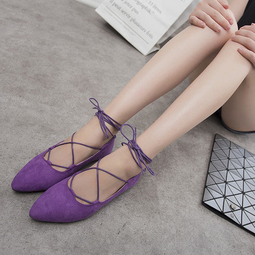 Fashion Women Shoes Flats Casual Pointed Toe cross strappy Suede Gladiator Flat Shoes Zapatillas Mujer Size 34-43-Dollar Bargains Online Shopping Australia