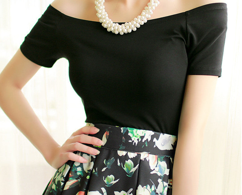 Summer Fashion Sexy Off The Shoulder Tops For Women Casual Short Sleeve Cotton T-shirts Black White Red Gray Blue Color-Dollar Bargains Online Shopping Australia