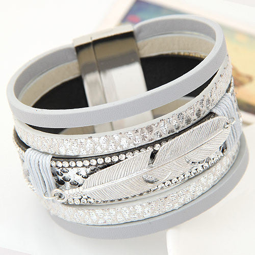 Fashion Alloy Feather Leaves Wide Magnetic Leather bracelets & bangles Multilayer Bracelets Jewelry for Women Men Gift-Dollar Bargains Online Shopping Australia