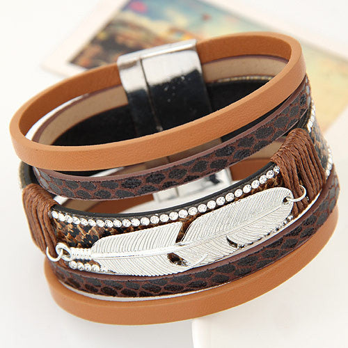 Fashion Alloy Feather Leaves Wide Magnetic Leather bracelets & bangles Multilayer Bracelets Jewelry for Women Men Gift-Dollar Bargains Online Shopping Australia