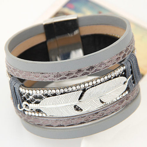 Fashion Alloy Feather Leaves Wide Magnetic Leather bracelets & bangles Multilayer Bracelets Jewelry for Women Men Gift-Dollar Bargains Online Shopping Australia