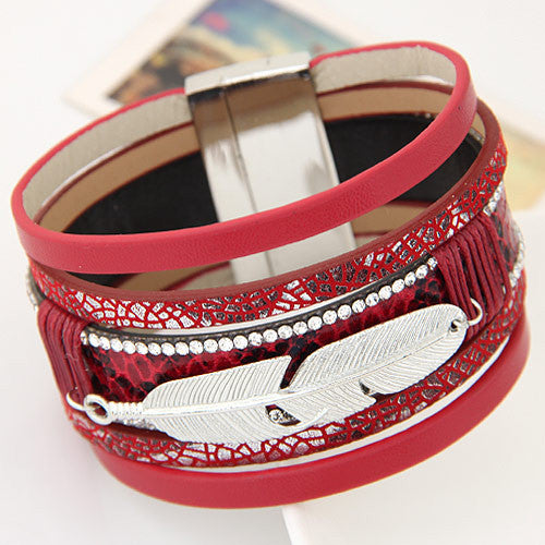 Fashion Alloy Feather Leaves Wide Magnetic Leather bracelets & bangles Multilayer Bracelets Jewelry for Women Men Gift-Dollar Bargains Online Shopping Australia