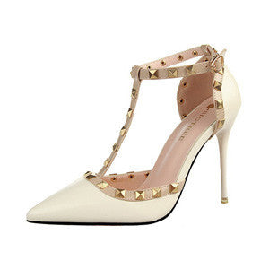 Autumn 10.5cm High Heels T Straps Rivets High Heels Women Sandal Shoes Fashion Patent Leather Woman Shoes-Dollar Bargains Online Shopping Australia