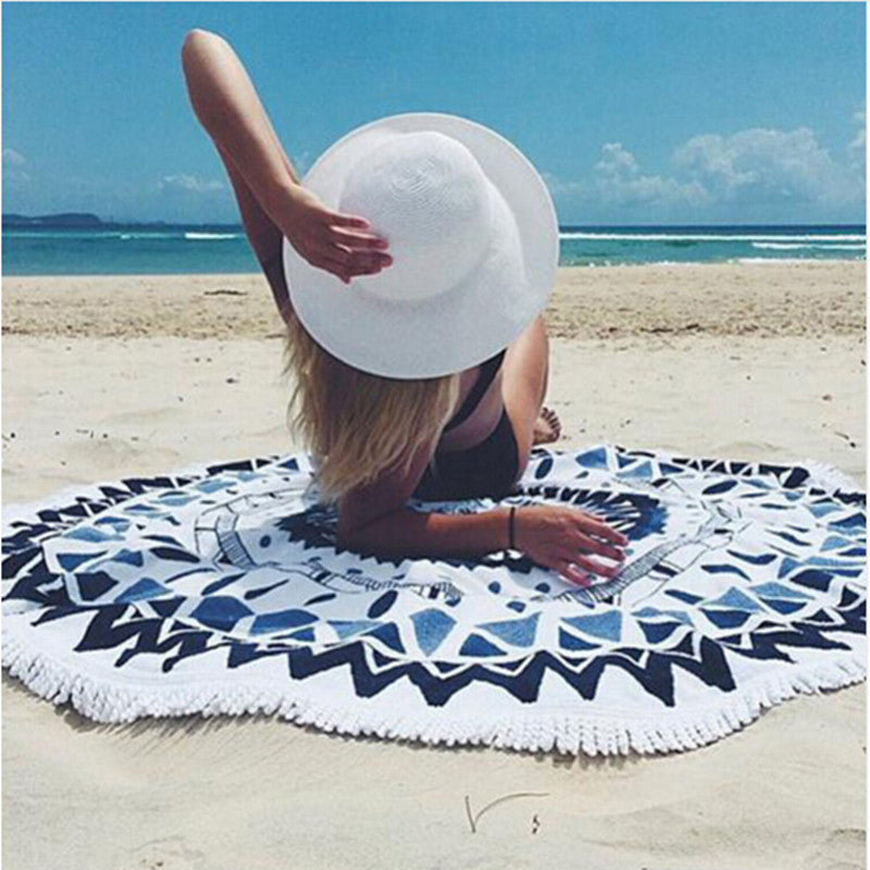 Microfiber Round Beach Towel 150cm Bath Towels Tassel Geometric Print Summer Women Sandy swimming Sunbath Baby Blanket covers up-Dollar Bargains Online Shopping Australia