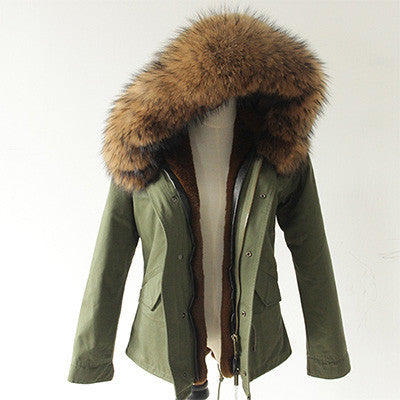 Women Winter Army Green Jacket Coats Thick Parkas Plus Size Real Fur Collar Hooded Outwear-Dollar Bargains Online Shopping Australia