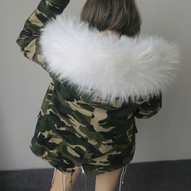 Women Winter Army Green Jacket Coats Thick Parkas Plus Size Real Fur Collar Hooded Outwear-Dollar Bargains Online Shopping Australia