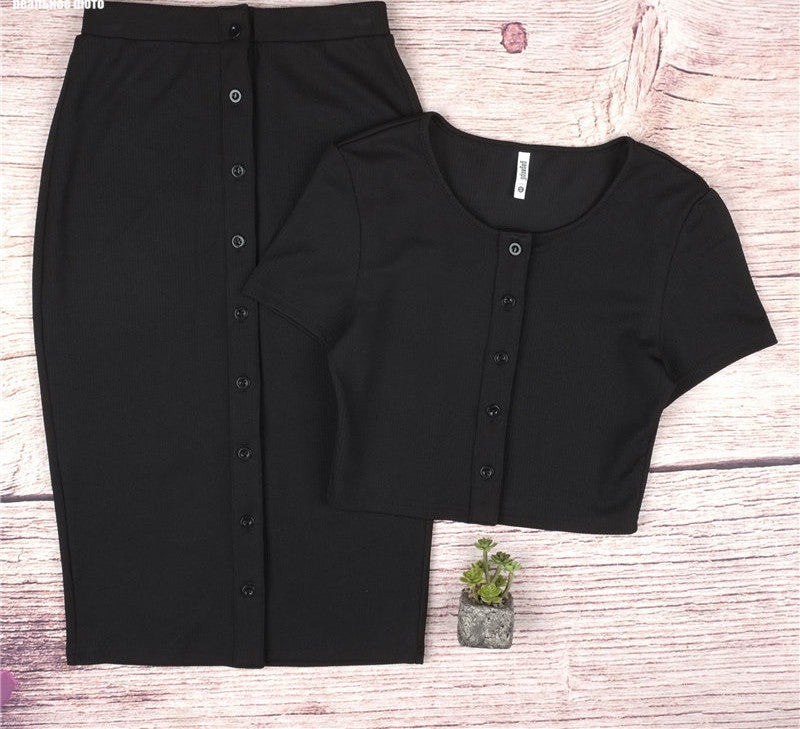 Crop Top and Skirt Set White Black 2 Two Piece Set Sexy Dress Women Bodycon Office Dress Robe D0664-Dollar Bargains Online Shopping Australia