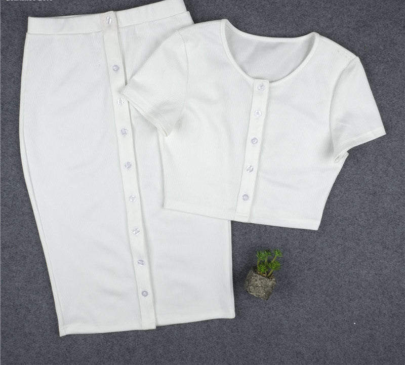 Crop Top and Skirt Set White Black 2 Two Piece Set Sexy Dress Women Bodycon Office Dress Robe D0664-Dollar Bargains Online Shopping Australia