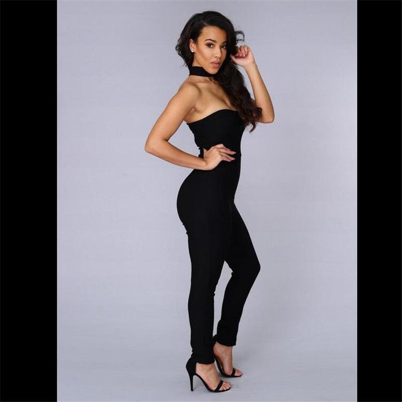 White Black Summer Style Rompers Womens Jumpsuit Sexy Back Zipper Sleeveless Choker Neck Bandage women Jumpsuits XD548-Dollar Bargains Online Shopping Australia