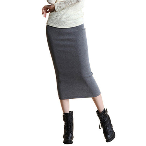 Summer Autumn Sexy Chic Pencil Skirts Office Mid Waist Mid-Calf Solid Skirt Casual Slim Hip Placketing Lady Skirts-Dollar Bargains Online Shopping Australia