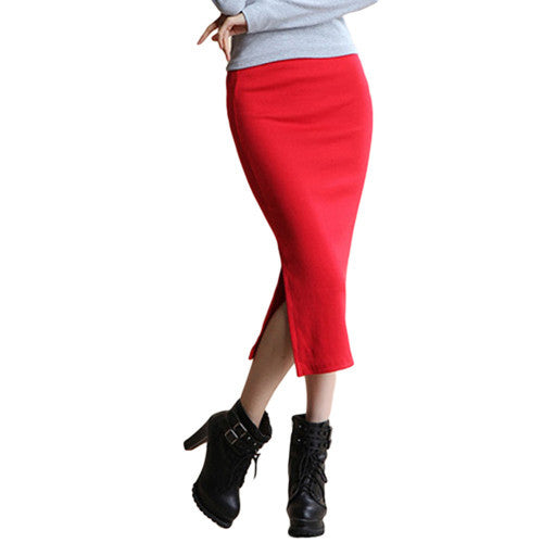 Summer Autumn Sexy Chic Pencil Skirts Office Mid Waist Mid-Calf Solid Skirt Casual Slim Hip Placketing Lady Skirts-Dollar Bargains Online Shopping Australia