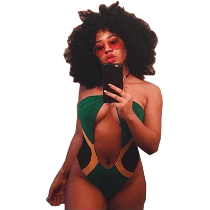 Keyhole Mesh Geometric Patchwork Strapless Backless Stretch Top - 