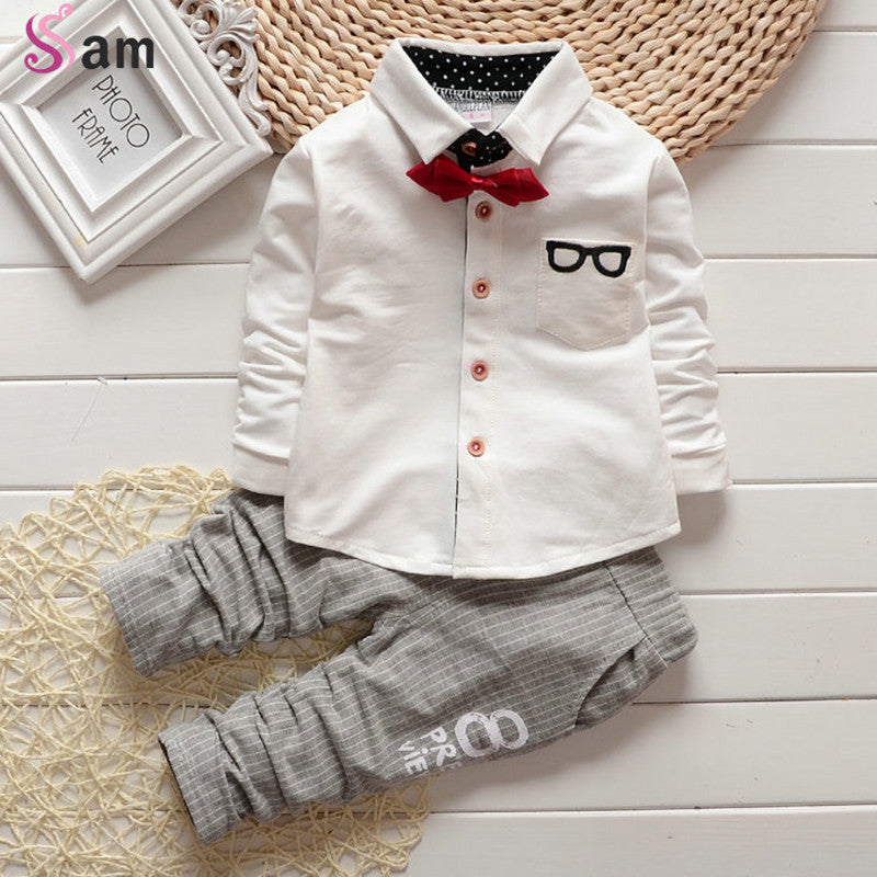 Baby Boy girls Clothing Sets children Bow tie T-shirts glasses cartoon+ pants kids cotton cardigan two piece suit - CelebritystyleFashion.com.au online clothing shop australia