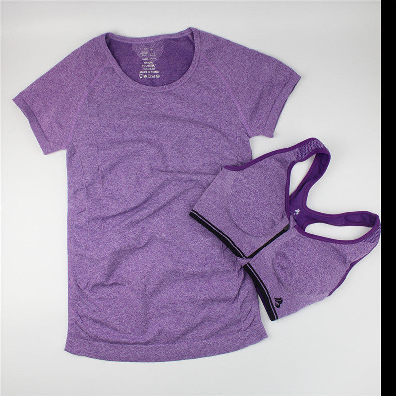 Women Casual T-shirt + Push Up Bra Sets Quick-Dry Fitness Tops Clothing for Female One Suit-Dollar Bargains Online Shopping Australia