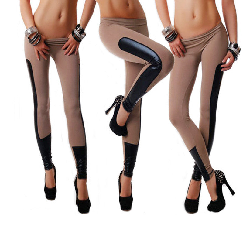 Fashion Women Leggings Leather Patchwork PU Leggings Pants Elastic Stretch Fitness Women Pants Sweatpants for Women-Dollar Bargains Online Shopping Australia