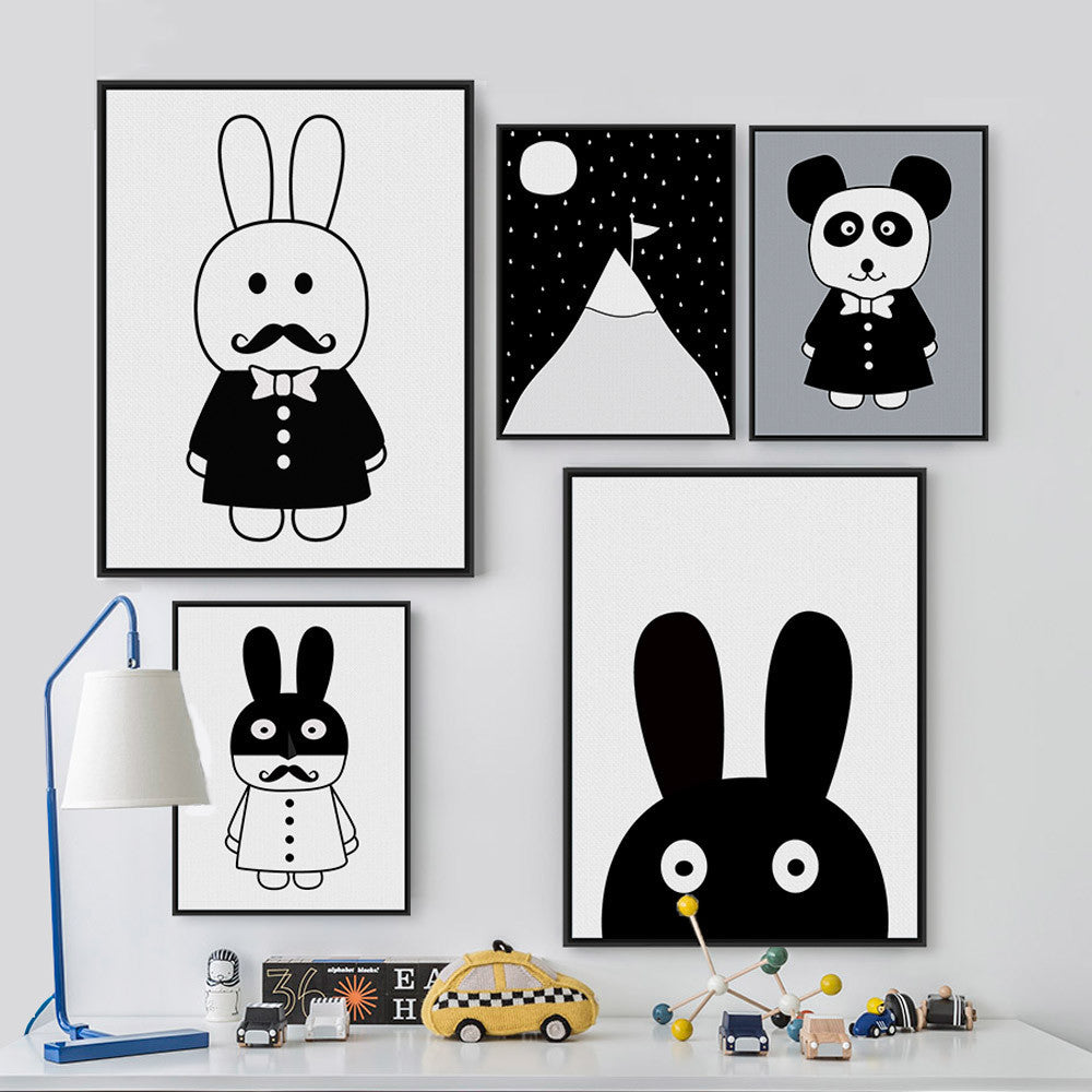 Modern Minimalist Nordic Black White Kawaii Animals A4 Large Art Prints Poster Kids Room Home Decor Wall Picture Canvas Painting Unframed-Dollar Bargains Online Shopping Australia