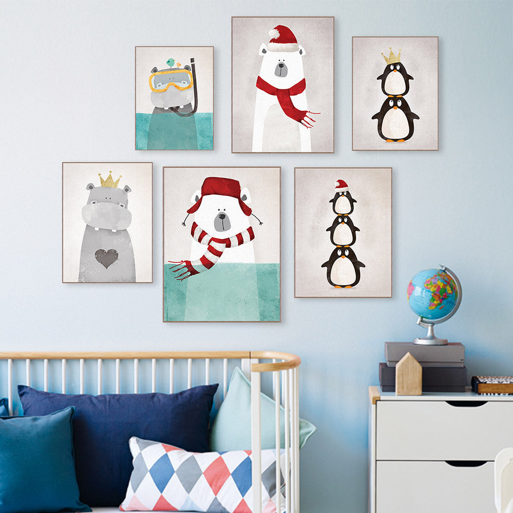 Modern Nordic Kawaii Bear Hippo Bird Animal A4 Art Prints Poster Cartoon Wall Pictures Canvas Painting No Framed Kids Room Decor-Dollar Bargains Online Shopping Australia