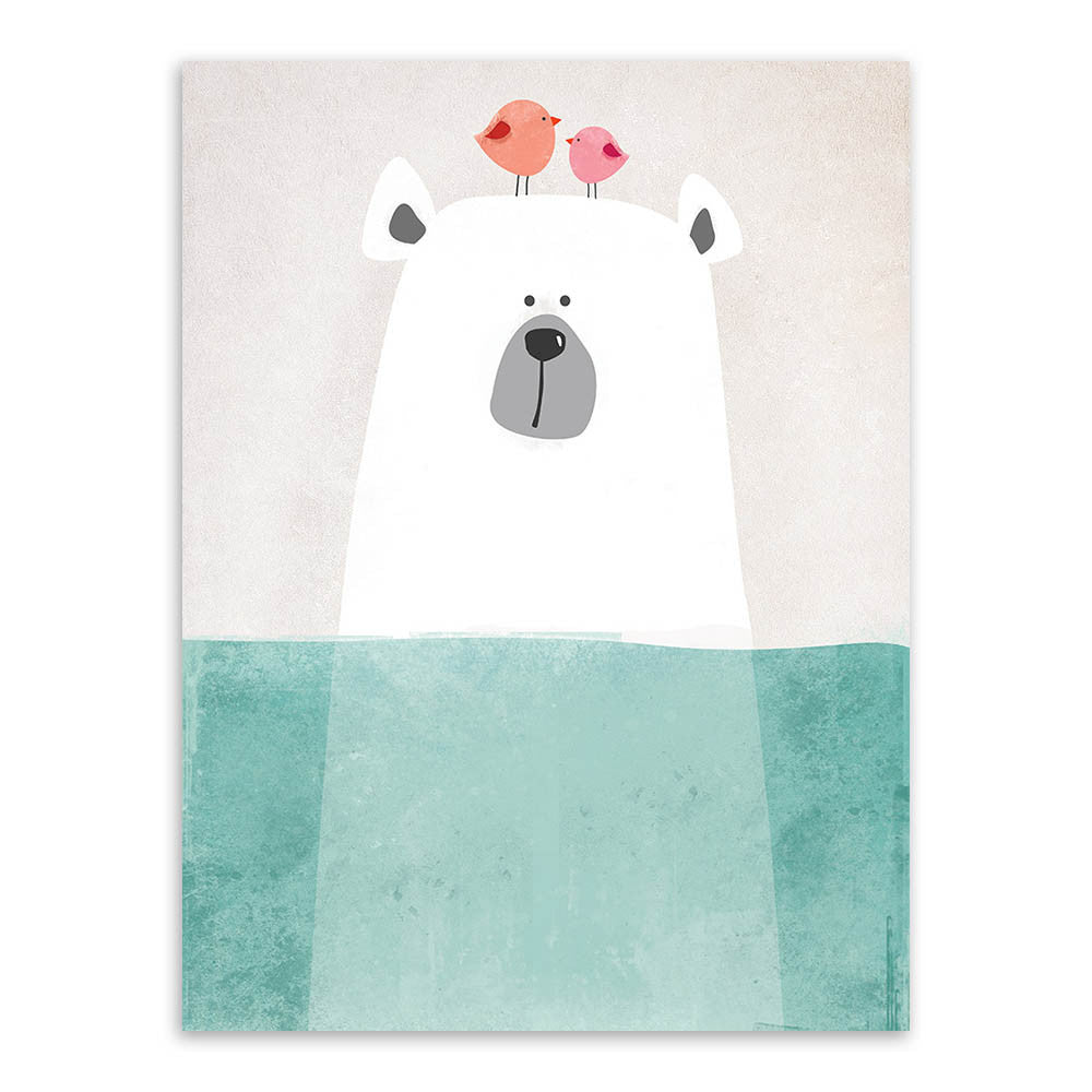 Modern Nordic Kawaii Bear Hippo Bird Animal A4 Art Prints Poster Cartoon Wall Pictures Canvas Painting No Framed Kids Room Decor-Dollar Bargains Online Shopping Australia
