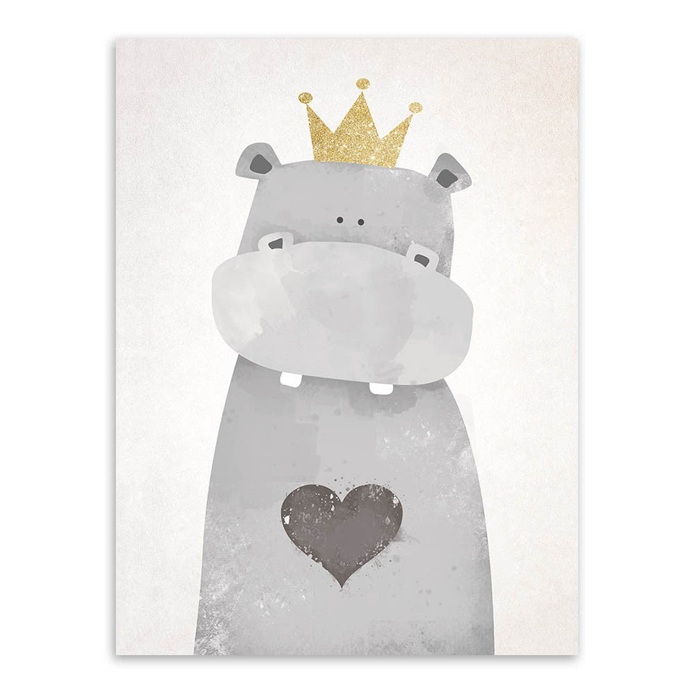 Modern Nordic Kawaii Bear Hippo Bird Animal A4 Art Prints Poster Cartoon Wall Pictures Canvas Painting No Framed Kids Room Decor-Dollar Bargains Online Shopping Australia