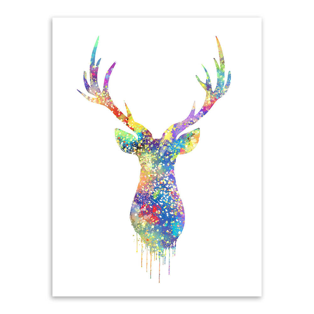 Triptych Watercolor Deer Head A4 Poster Print Abstract Animal Pictures Canvas Painting No Frames Living Room Home Decor Wall Art-Dollar Bargains Online Shopping Australia