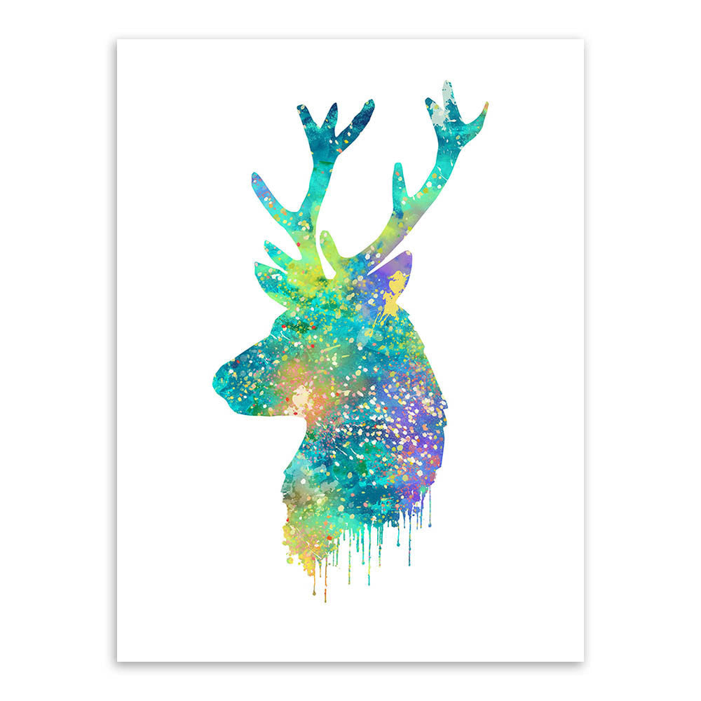 Triptych Watercolor Deer Head A4 Poster Print Abstract Animal Pictures Canvas Painting No Frames Living Room Home Decor Wall Art-Dollar Bargains Online Shopping Australia