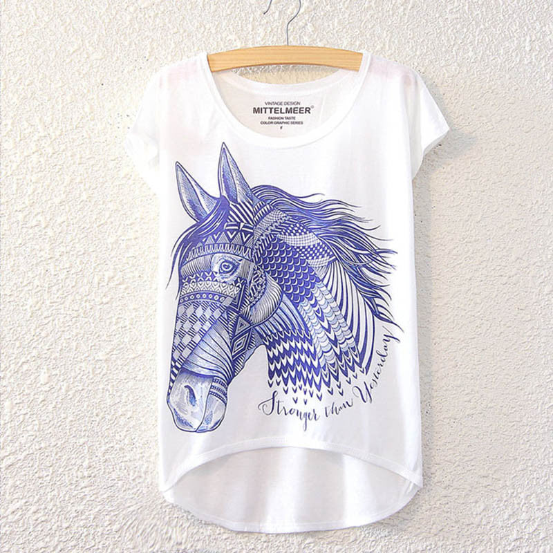 Cotton cropped t Shirt Women Short Sleeve t-shirts o-neck Causal loose Magic Unicorn T Shirt Summer top for women-Dollar Bargains Online Shopping Australia