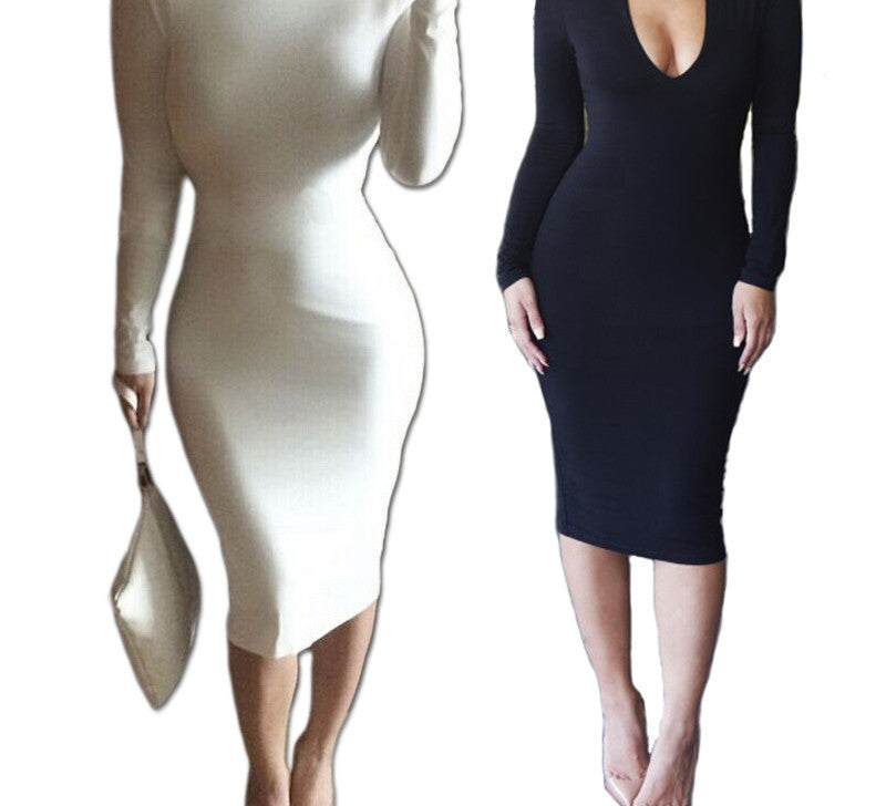 Long Sleeve Bandage Warm Party Dress -  - 1