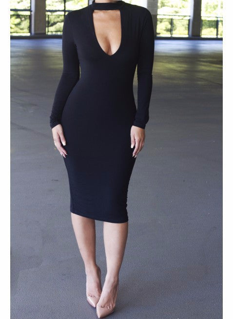 Long Sleeve Bandage Warm Party Dress -  - 2