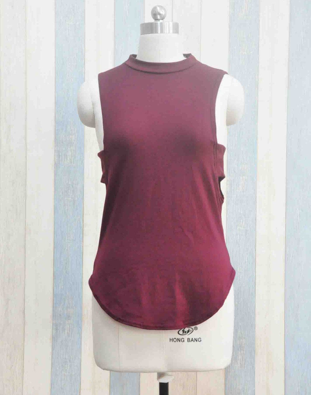 Cropped Solid Cutout Back Asymmetric Tank Top -  - 3