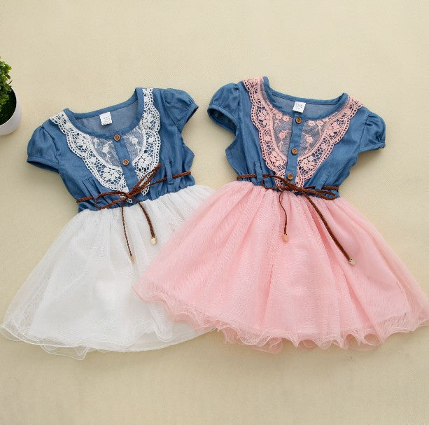 Girl Summer Denim Dress for kids Jeans Tutu Dresses Cute Beautiful with belt Children Dresses-Dollar Bargains Online Shopping Australia