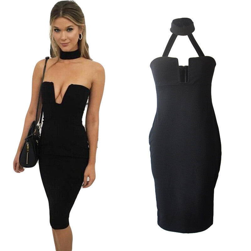 Strapless Black Party Backless Bandage Dress -  - 1