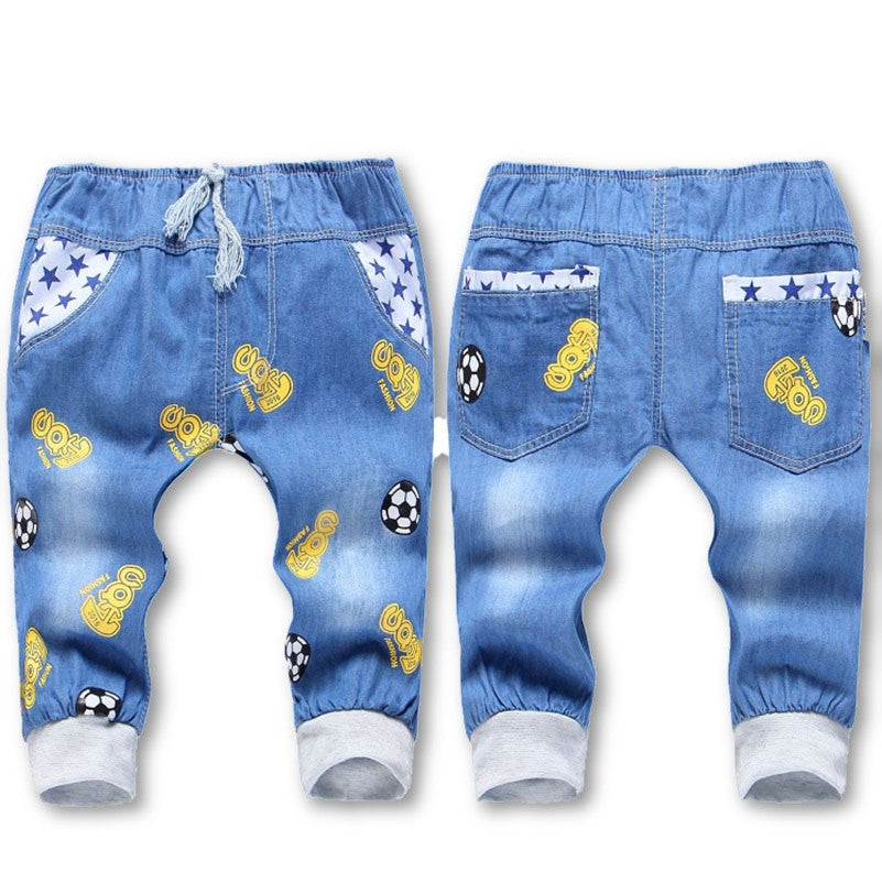 Fashion Kids Jeans Elastic Waist Straight Cartoon Jeans Denim Seventh Pants Boy Jeans For Kids-Dollar Bargains Online Shopping Australia