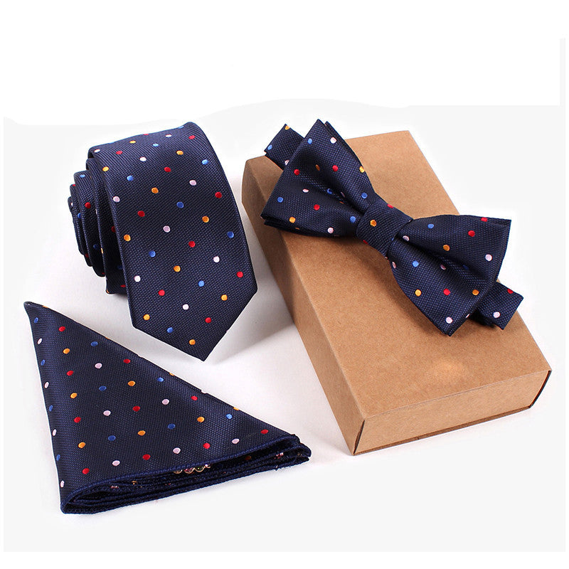 Polyester Silk Neckties & Handkerchief & Bow Tie Set 6cm Skinny Ties for Men Pocket Square Towel Bowtie Wedding Set - CelebritystyleFashion.com.au online clothing shop australia