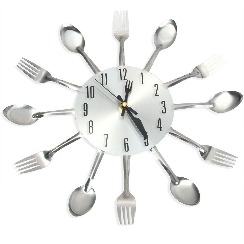 Modern Sliver Cutlery Kitchen Wall Clock Spoon Fork Creative Mirror Wall Stickers Mechanism Home Decor 1382589-Dollar Bargains Online Shopping Australia