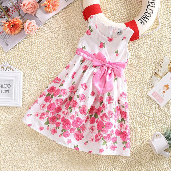 Children One Piece Dress Sleeveless Dresses Princess Floral Bowknot Party Dress Sundress 2-6 Y - CelebritystyleFashion.com.au online clothing shop australia