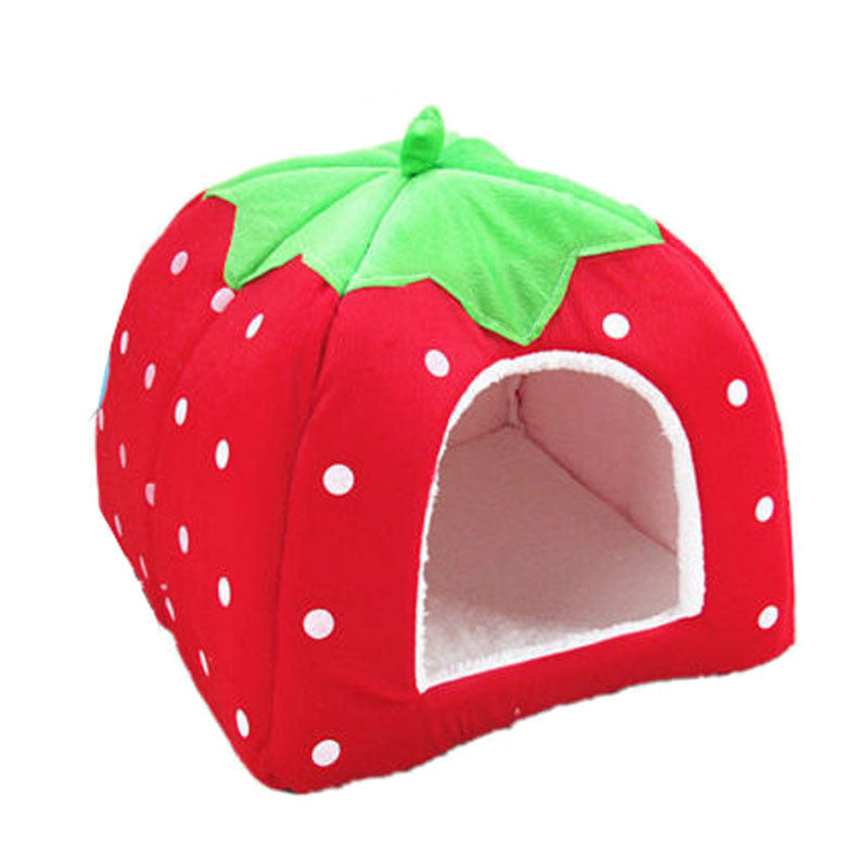 Pet Cat House Foldable Soft Winter Leopard Dog Bed Strawberry Cave Dog House Cute Kennel Nest Dog Fleece Cat Bed-Dollar Bargains Online Shopping Australia