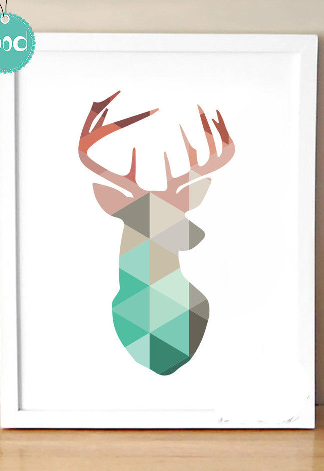 Geometric Coral Deer Head Canvas Art Print Poster, Wall Pictures for Home Decoration, Frame not include FA237-13-Dollar Bargains Online Shopping Australia