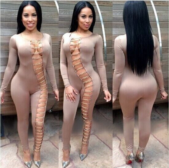 Chain Cross Hollow Out Bodysuit Sexy Night Clubwear -  - 4