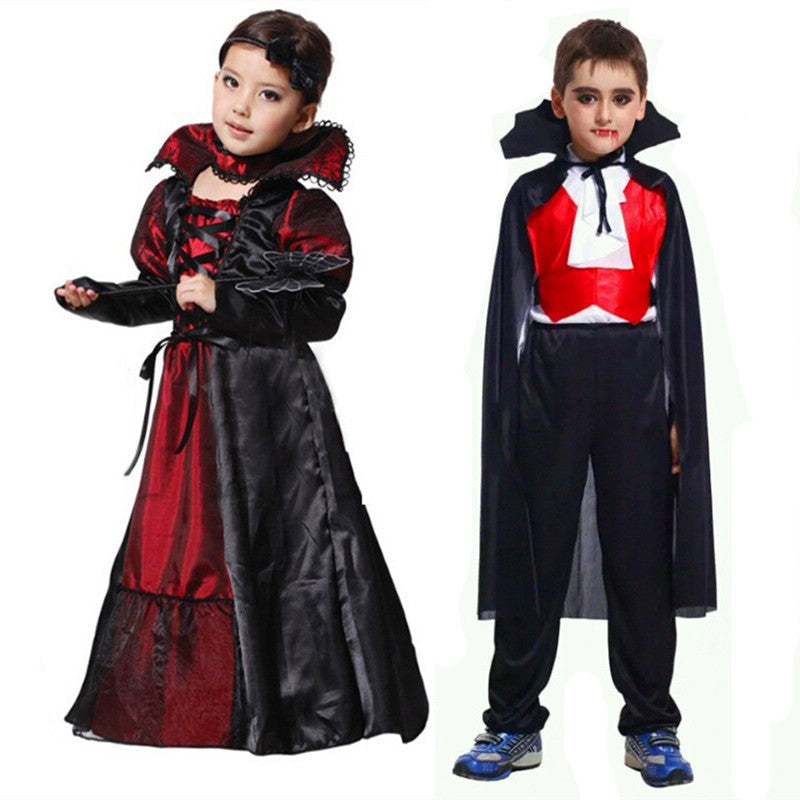 Halloween Girls Costumes Vampire Queen Children Costume Halloween Kids Black Lace Party Dress Necklace Set Boy Couple Clothing - CelebritystyleFashion.com.au online clothing shop australia