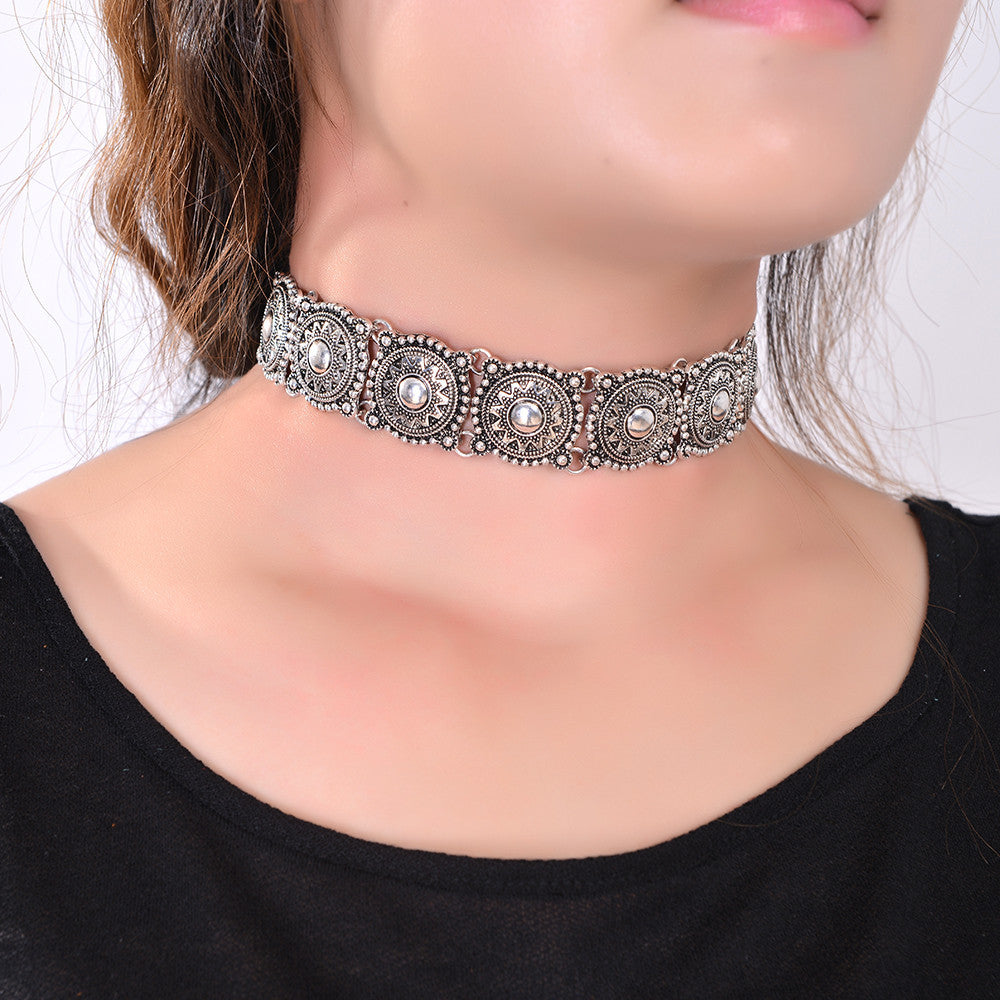 Boho Collar Choker Silver Necklace statement jewelry for womenFashion Vintage Ethnic style Bohemia Turquoise Beads neck - CelebritystyleFashion.com.au online clothing shop australia