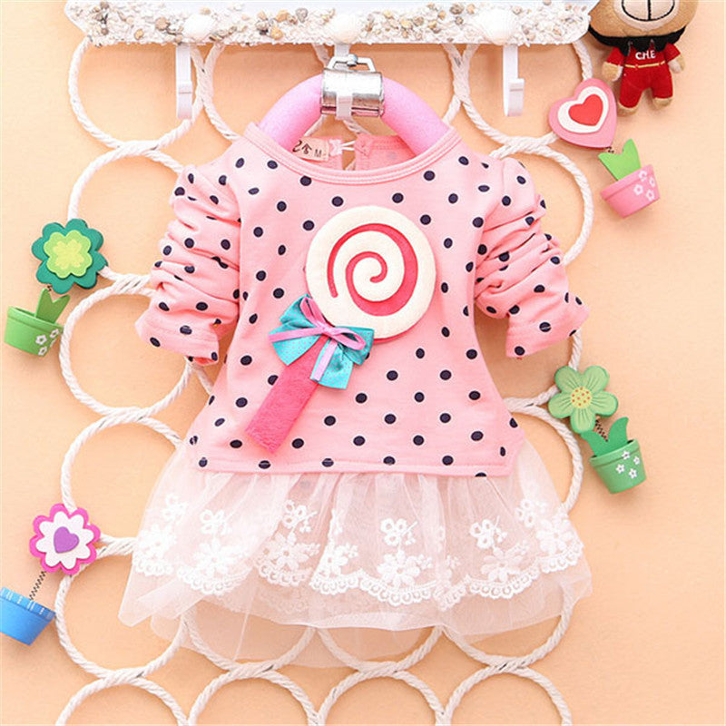 Kids Sweater Greatly Lollipop Dot Girls T-shirt Stitching Baby Girls lace Dresses H75 - CelebritystyleFashion.com.au online clothing shop australia