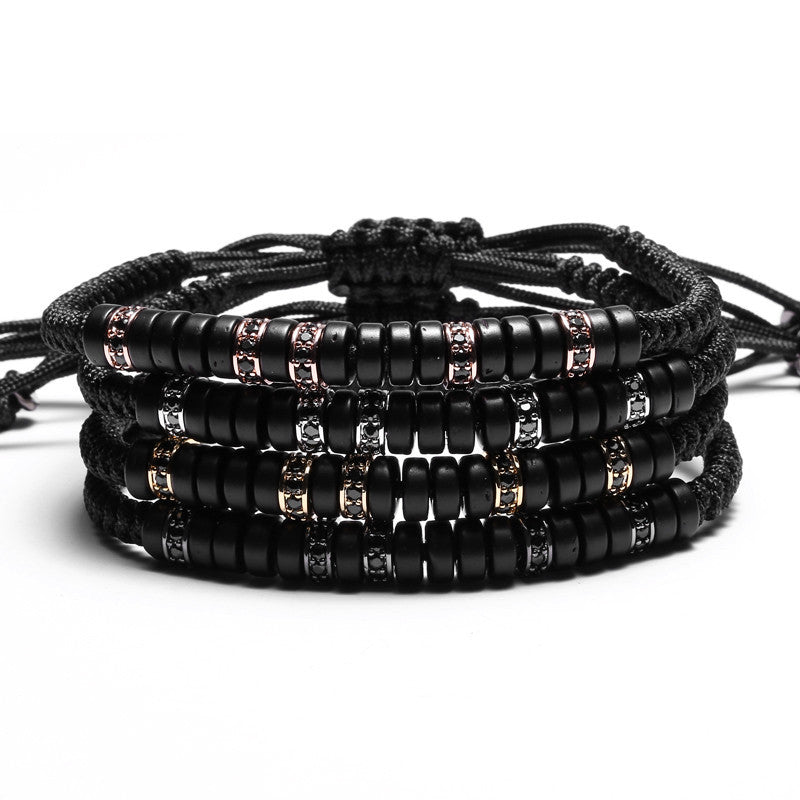 Anil Arjandas men's bracelet ,Pave Black CZ Zircon Connector 7mm Coconut shell Bead Braiding pulseiras feminina Macrame Bangle - CelebritystyleFashion.com.au online clothing shop australia